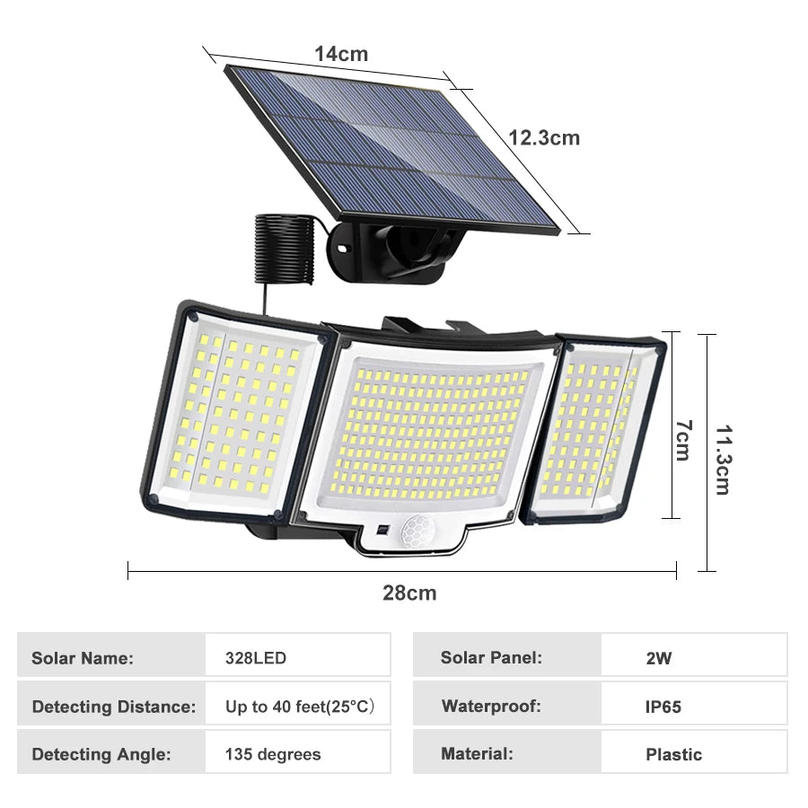 Refletor Solar 328 LEDs 3 Direções Impermeável Econoluz